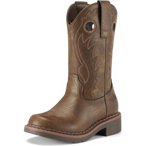 Girls Dark Brown Western Boots Square Toe Girls Cowgirl Boots Calf High